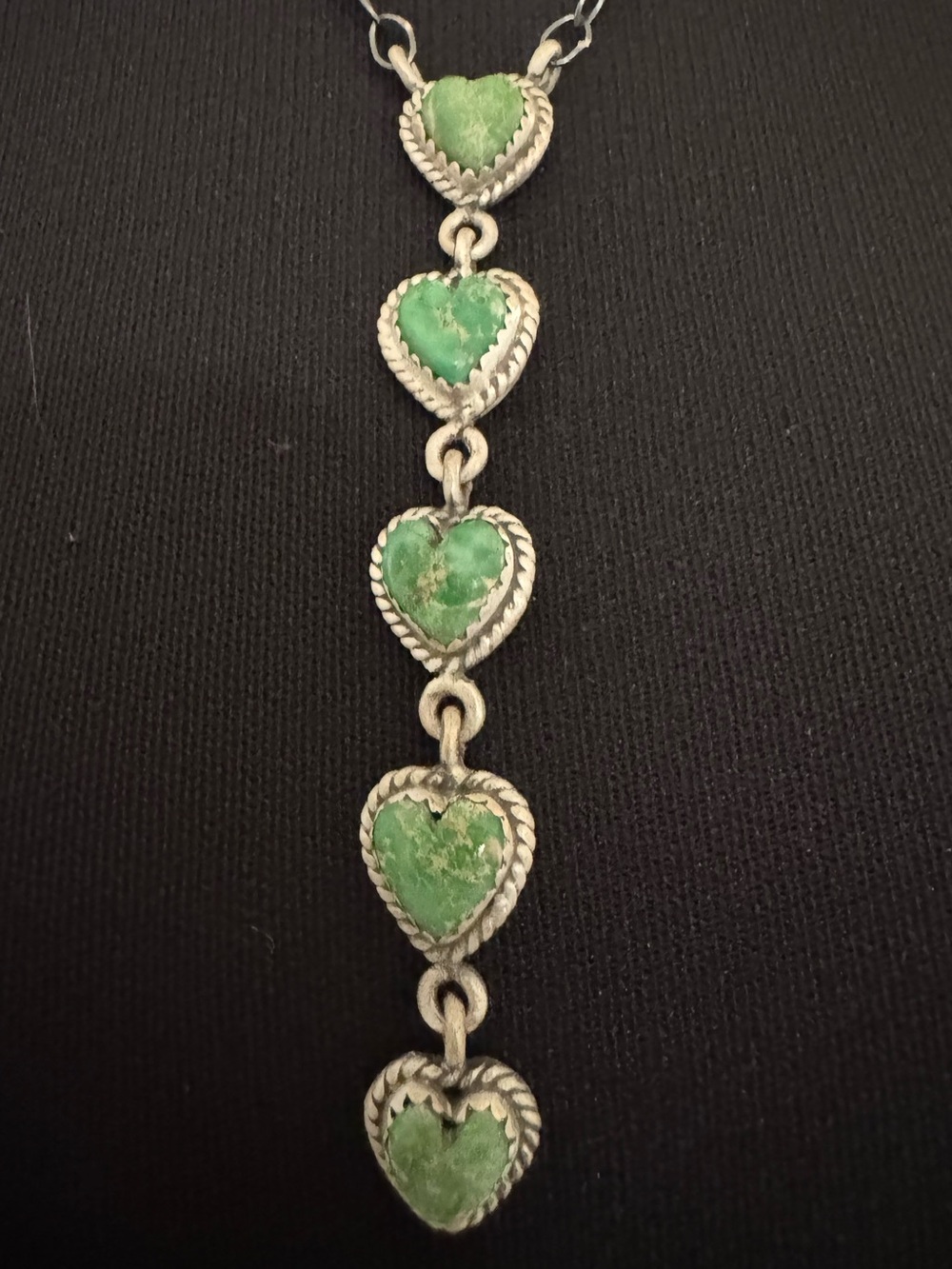 Green Emerald Valley, turquoise Heart Drop Pendant sterling silver native design